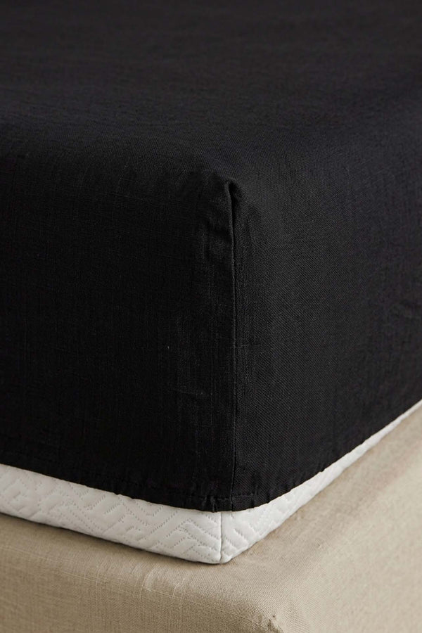 Siyah Ranforce Pamuklu Çift Kişilik Lastikli Çarşaf Seti - 3 Parça - 160x200 cm