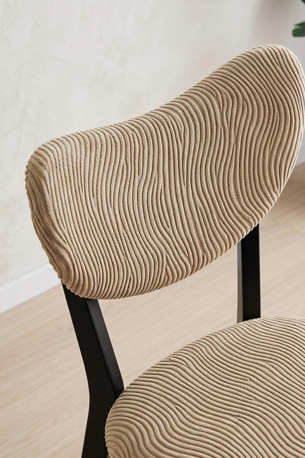 Bej Renk Jakarlı Likralı Esnek Sandalye Kılıfı Takımı - 6'lı Set