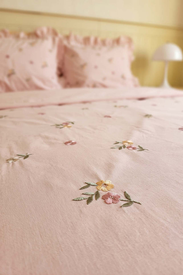 Pembe Daisy Glow Çift Kişilik %100 Pamuklu Nevresim Takımı - 4 Parça