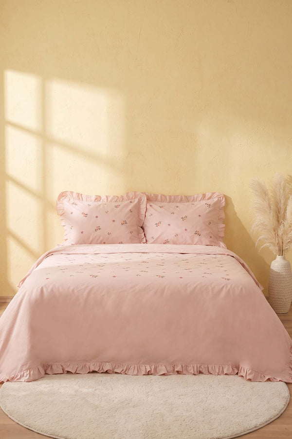 Pembe Daisy Glow Çift Kişilik %100 Pamuklu Nevresim Takımı - 4 Parça