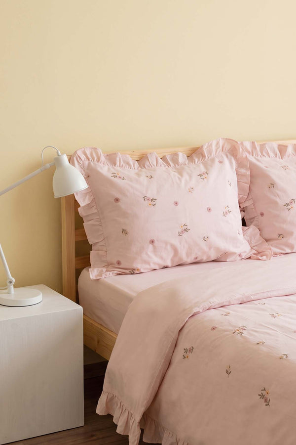 Pembe Daisy Glow Çift Kişilik %100 Pamuklu Nevresim Takımı - 4 Parça