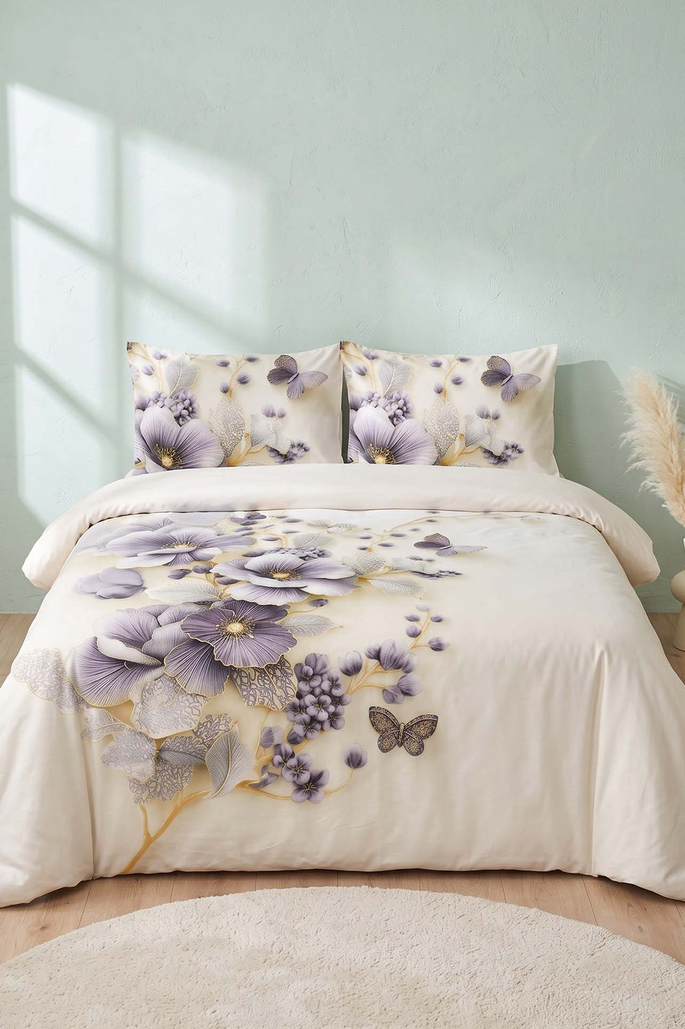 Krem Nayra 3D Flower Çift Kişilik Nevresim Takımı – 4 Parça