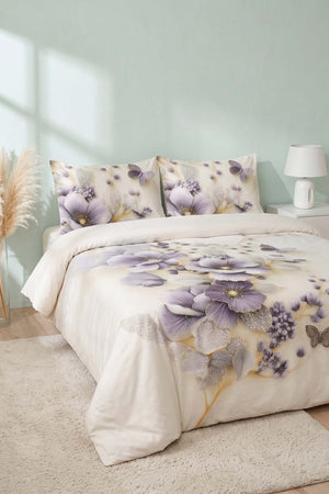 Krem Nayra 3D Flower Çift Kişilik Nevresim Takımı – 4 Parça