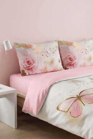 Pembe Elara 3D Flower Çift Kişilik Nevresim Takımı – 4 Parça