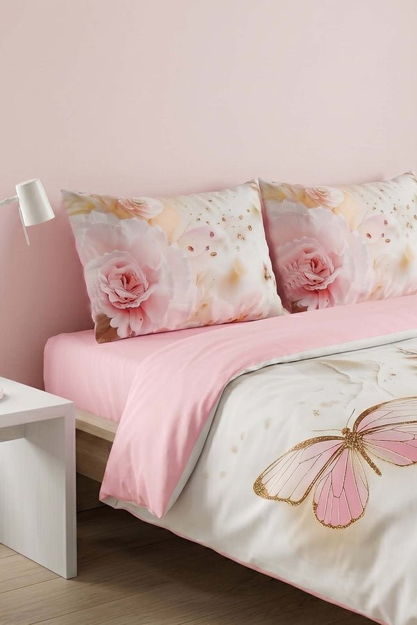 Pembe Elara 3D Flower Çift Kişilik Nevresim Takımı – 4 Parça