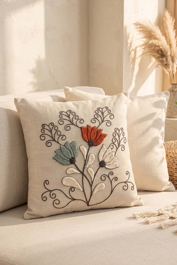 Kıvrım Dal Desenli Punch Dekoratif Kırlent Kılıfı