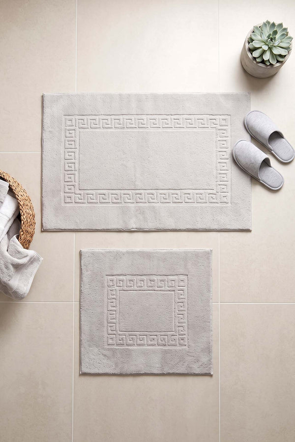 Gri Pamella Greek Desenli 2'li Banyo & Klozet Paspas Takımı