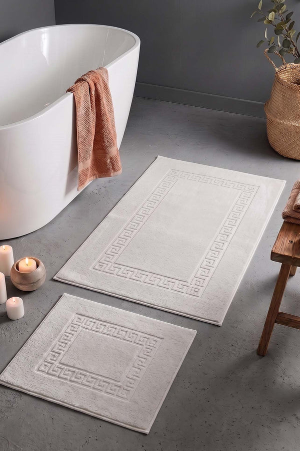 Gri Pamella Greek Desenli 2'li Banyo & Klozet Paspas Takımı