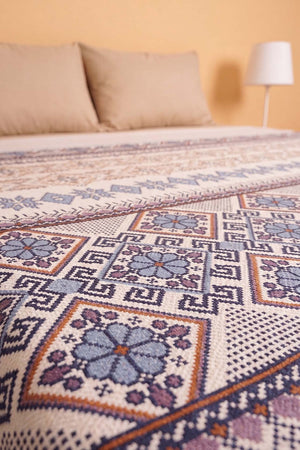 İndigo Etnik Desenli Çift Kişilik Baskılı Pike & Yatak Örtüsü 200x230 cm
