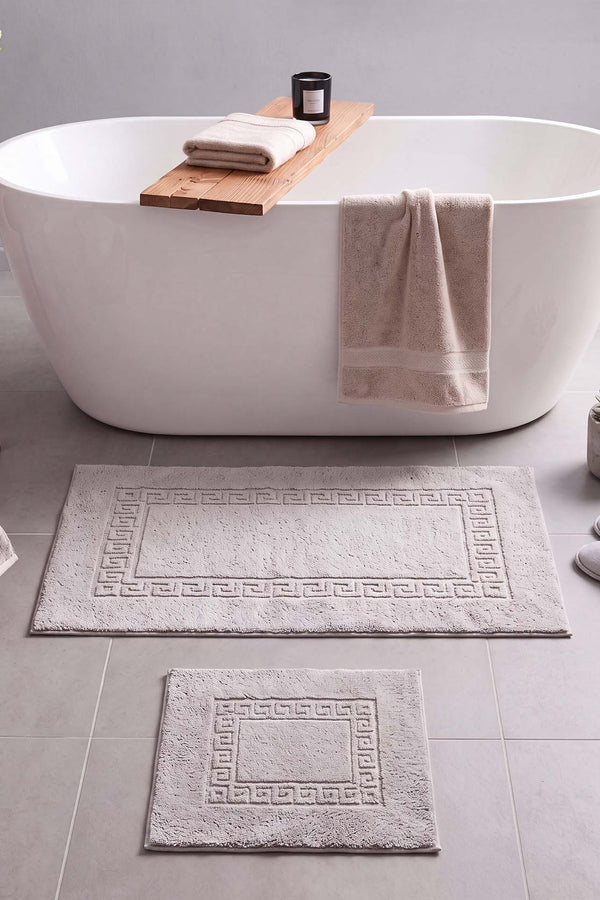 Gri Pamella Greek Desenli 2'li Banyo & Klozet Paspas Takımı