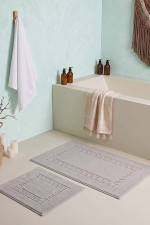 Gri Pamella Greek Desenli 2'li Banyo & Klozet Paspas Takımı