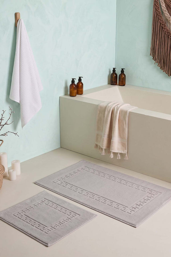 Gri Pamella Greek Desenli 2'li Banyo & Klozet Paspas Takımı
