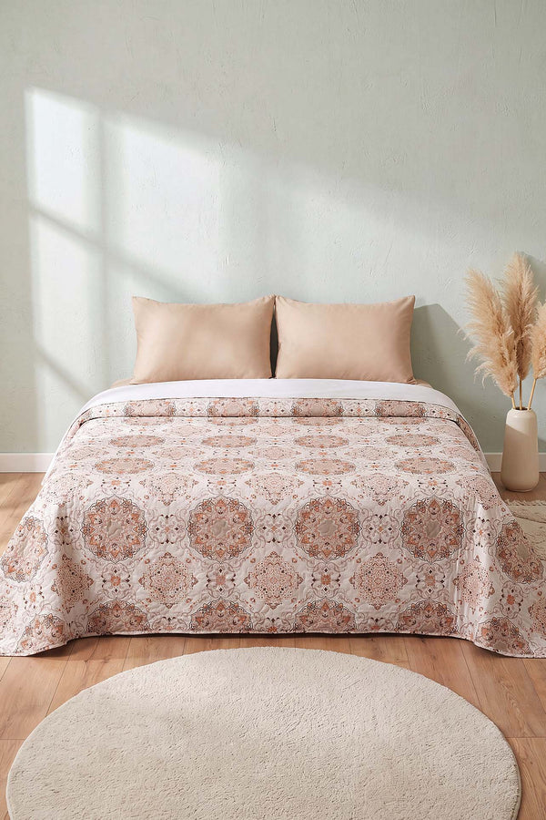 Vizon Mandala Desenli Çift Kişilik Baskılı Pike & Yatak Örtüsü 200x230 cm