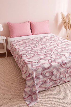 Pembe Soyut Desenli Çift Kişilik Baskılı Pike & Yatak Örtüsü 200x230 cm