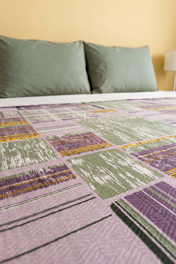 Mor Kolaj Desenli Çift Kişilik Baskılı Pike & Yatak Örtüsü 200x230 cm