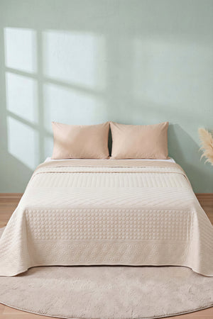 Krem Doremi Çift Taraflı Çift Kişilik Kapitone Pike & Yatak Örtüsü 200x220 cm