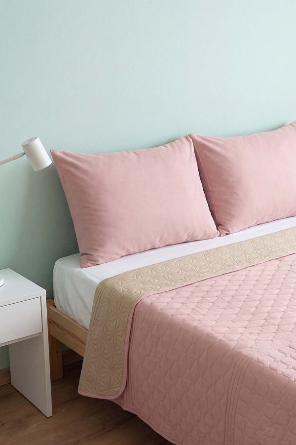 Pembe Ultrasonik Çift Taraflı Çift Kişilik Kapitone Pike & Yatak Örtüsü 180x240 cm