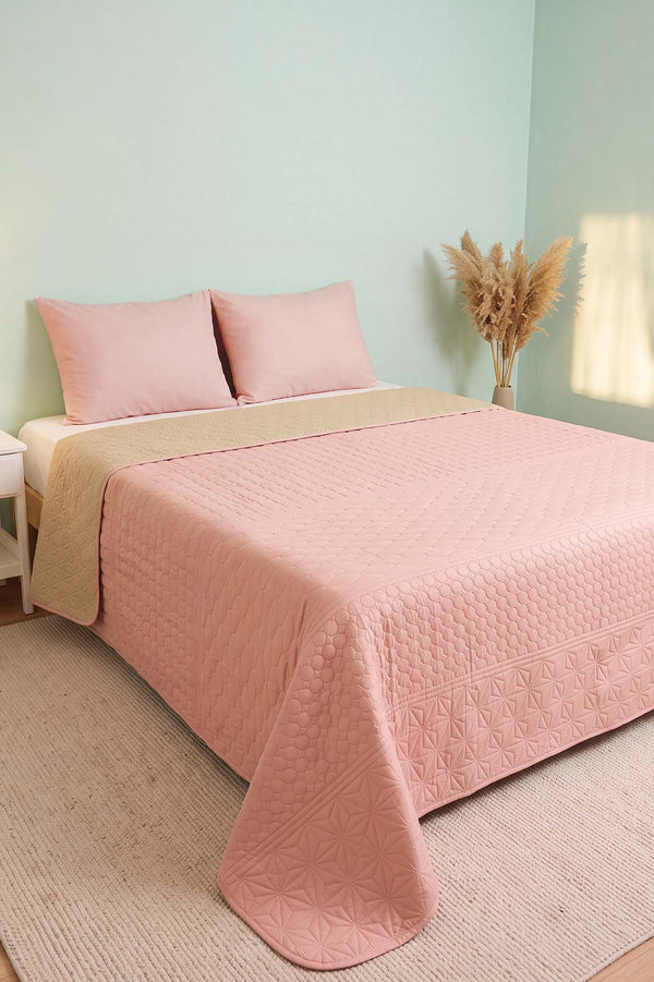 Pembe Ultrasonik Çift Taraflı Çift Kişilik Kapitone Pike & Yatak Örtüsü 180x240 cm