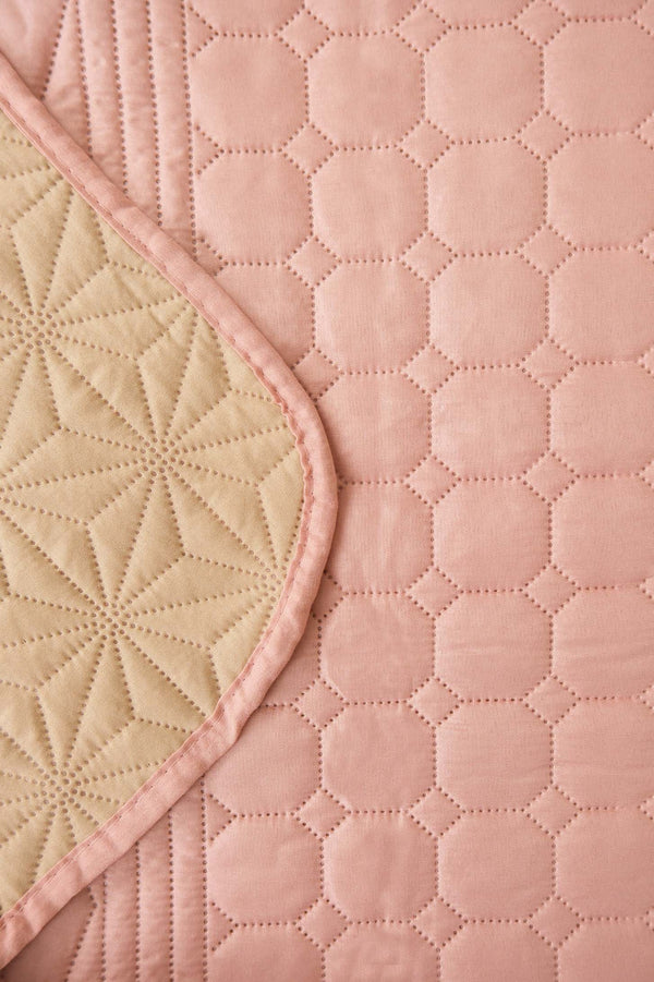 Pembe Ultrasonik Çift Taraflı Çift Kişilik Kapitone Pike & Yatak Örtüsü 180x240 cm