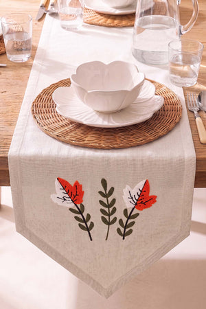 Warm Leaf Kasso Punch İşlemeli Runner 35x110 cm