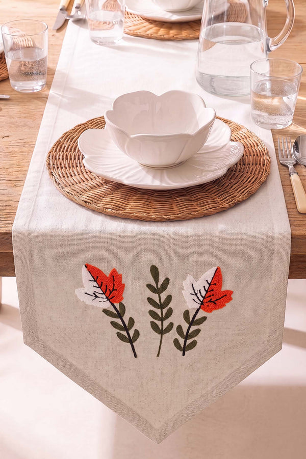 Warm Leaf Kasso Punch İşlemeli Runner 35x110 cm
