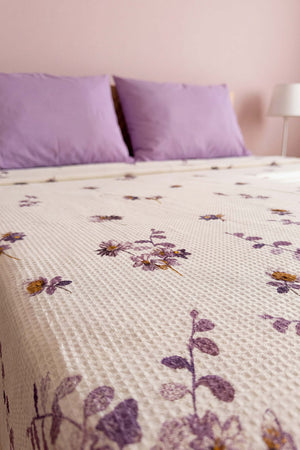 Mor Flora Çift Kişilik Baskılı Pike & Yatak Örtüsü 210x230 cm