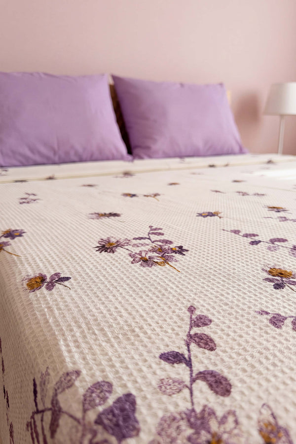 Mor Flora Çift Kişilik Baskılı Pike & Yatak Örtüsü 210x230 cm