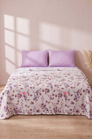 Mor Flora Çift Kişilik Baskılı Pike & Yatak Örtüsü 210x230 cm