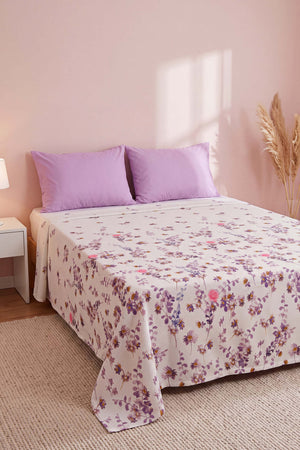 Mor Flora Çift Kişilik Baskılı Pike & Yatak Örtüsü 210x230 cm