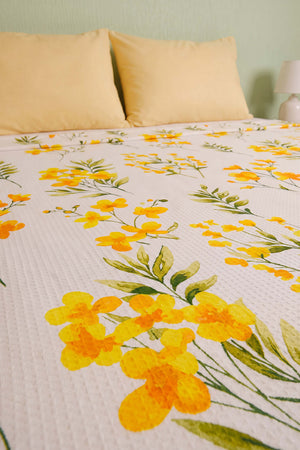 Sarı Daisy Çift Kişilik Baskılı Pike & Yatak Örtüsü 210x230 cm