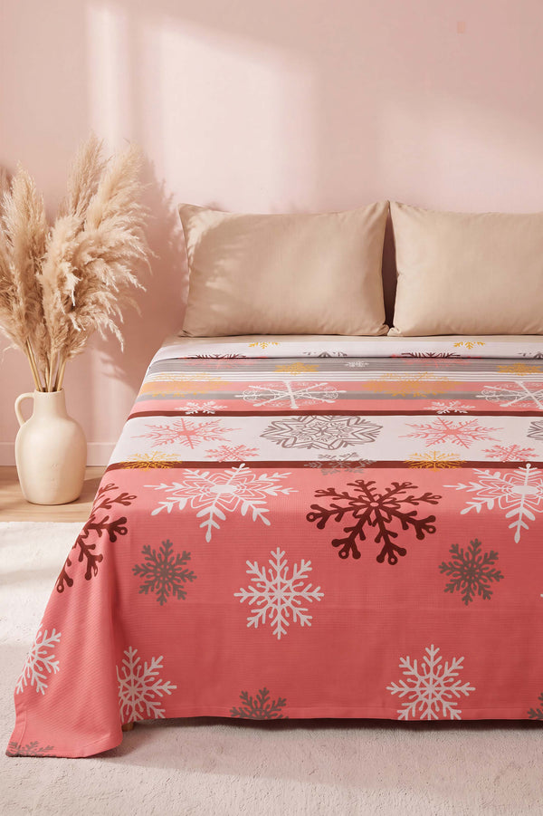 Red Winter Çift Kişilik Baskılı Pike & Yatak Örtüsü 210x230 cm