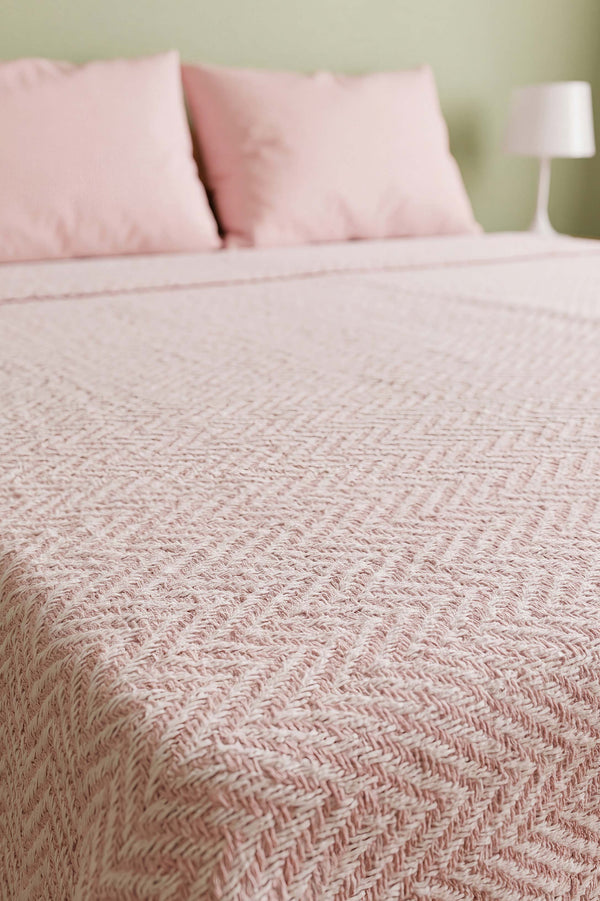 Pudra Zigzag Çift Kişilik Baskılı Pike & Yatak Örtüsü 210x230 cm