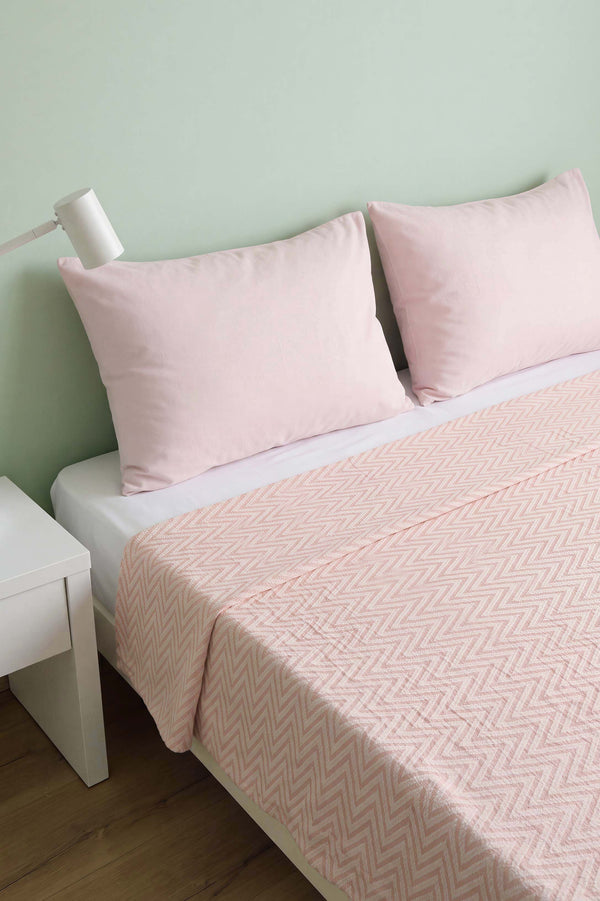 Pudra Zigzag Çift Kişilik Baskılı Pike & Yatak Örtüsü 210x230 cm