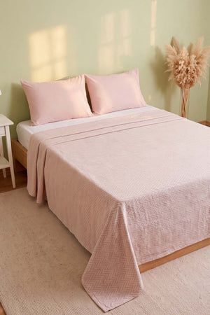 Pudra Zigzag Çift Kişilik Baskılı Pike & Yatak Örtüsü 210x230 cm