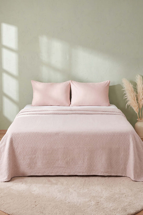 Pudra Zigzag Çift Kişilik Baskılı Pike & Yatak Örtüsü 210x230 cm
