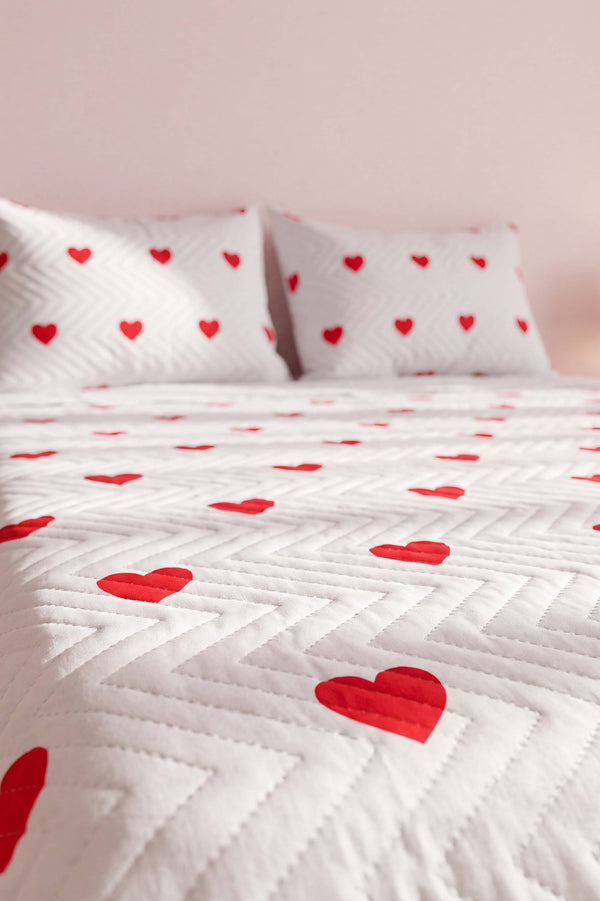 Amora Red Çift Kişilik Kapitone Pike & Çok Amaçlı Yatak Örtüsü - 3 Parça