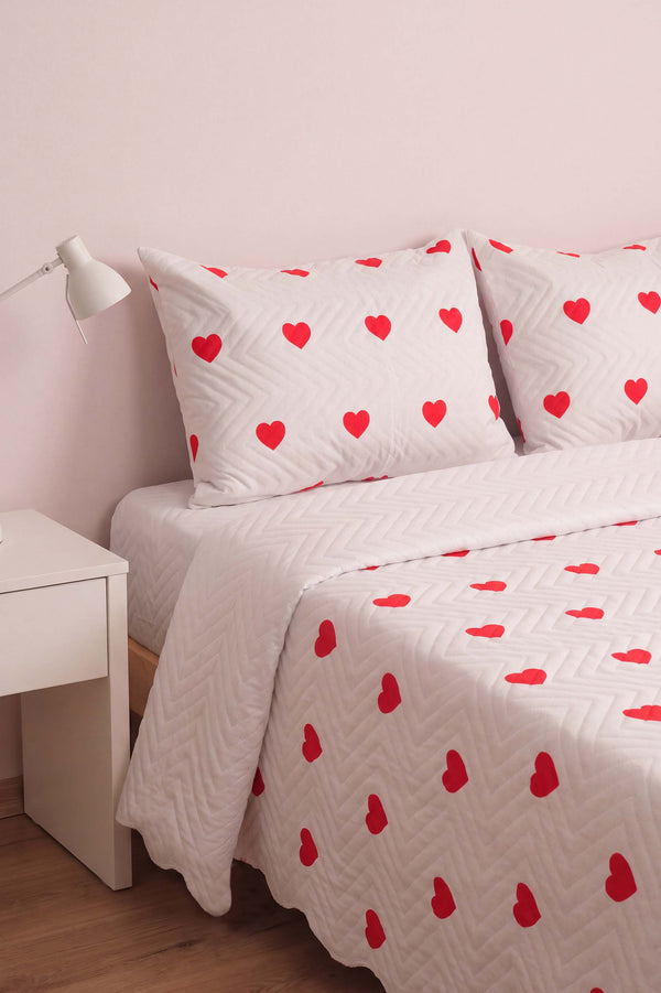 Amora Red Çift Kişilik Kapitone Pike & Çok Amaçlı Yatak Örtüsü - 3 Parça