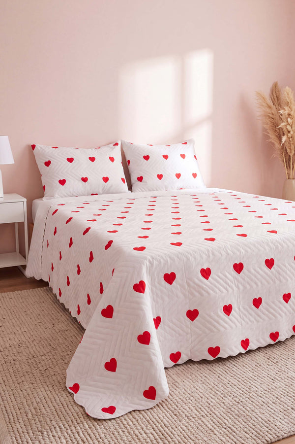 Amora Red Çift Kişilik Kapitone Pike & Çok Amaçlı Yatak Örtüsü - 3 Parça