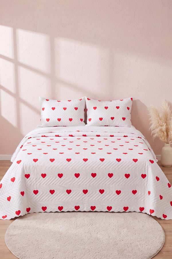Amora Red Çift Kişilik Kapitone Pike & Çok Amaçlı Yatak Örtüsü - 3 Parça