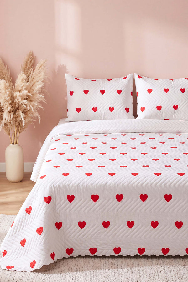 Amora Red Çift Kişilik Kapitone Pike & Çok Amaçlı Yatak Örtüsü - 3 Parça