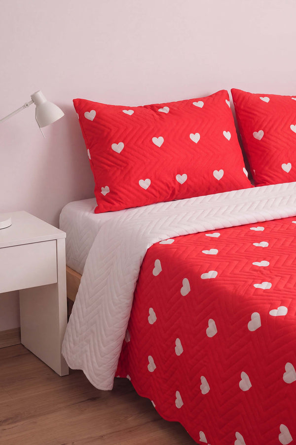 Amora Deep Red Çift Kişilik Kapitone Pike & Çok Amaçlı Yatak Örtüsü - 3 Parça