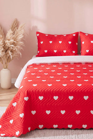 Amora Deep Red Çift Kişilik Kapitone Pike & Çok Amaçlı Yatak Örtüsü - 3 Parça