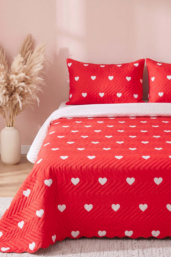 Amora Deep Red Çift Kişilik Kapitone Pike & Çok Amaçlı Yatak Örtüsü - 3 Parça