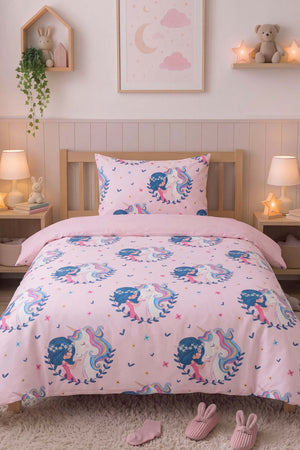 Unicorn Tek Kişilik Pamuklu Çocuk Nevresim Takımı