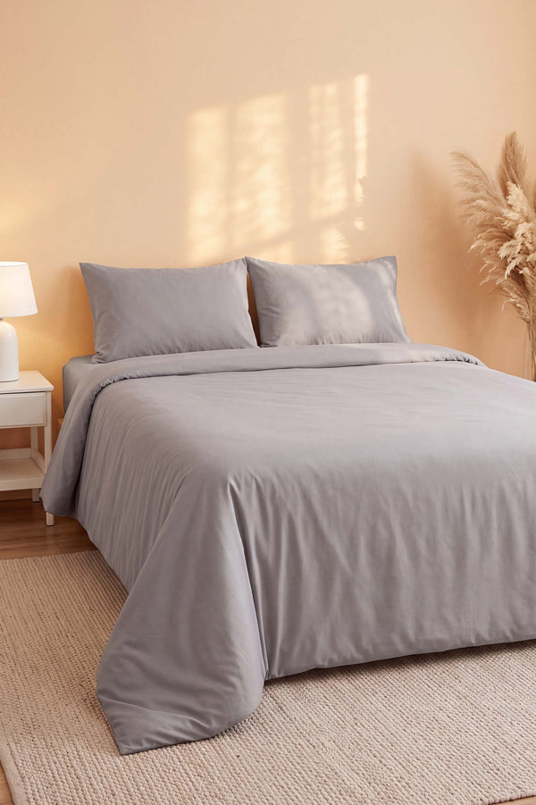 Soft Gri %100 Pamuklu Ranforce Çift Kişilik Nevresim Takımı – 4 Parça