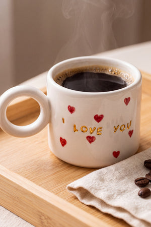 I Love You Amore El Yapımı Seramik Double Kahve Fincanı Mug Kupa – görsel 4