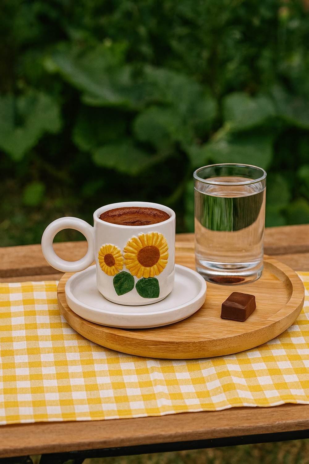 Ayçiçeği Amore El Yapımı Seramik Türk Kahvesi Fincan Seti