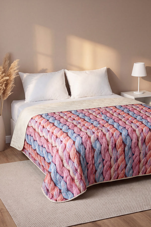 Renkli İpler 5D Çok Amaçlı Çift Kişilik Baskılı Pike & Yatak Örtüsü 200x220 cm