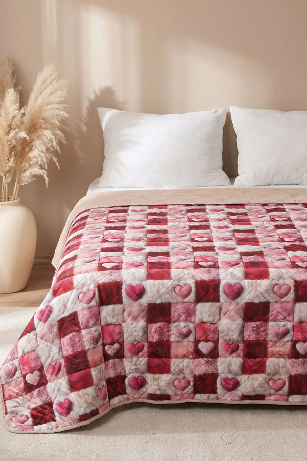 Kare Kalp 5D Çok Amaçlı Çift Kişilik Baskılı Pike & Yatak Örtüsü 200x220 cm