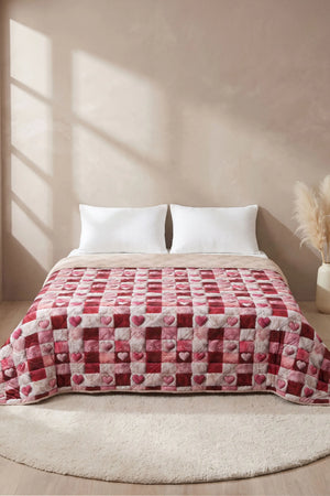 Kare Kalp 5D Çok Amaçlı Çift Kişilik Baskılı Pike & Yatak Örtüsü 200x220 cm – görsel 2